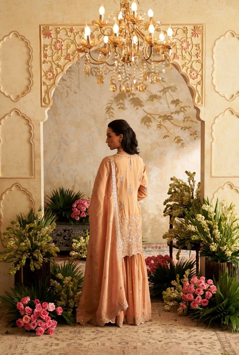 Baby Pink Scallop Edges Rumi Gharara Set
