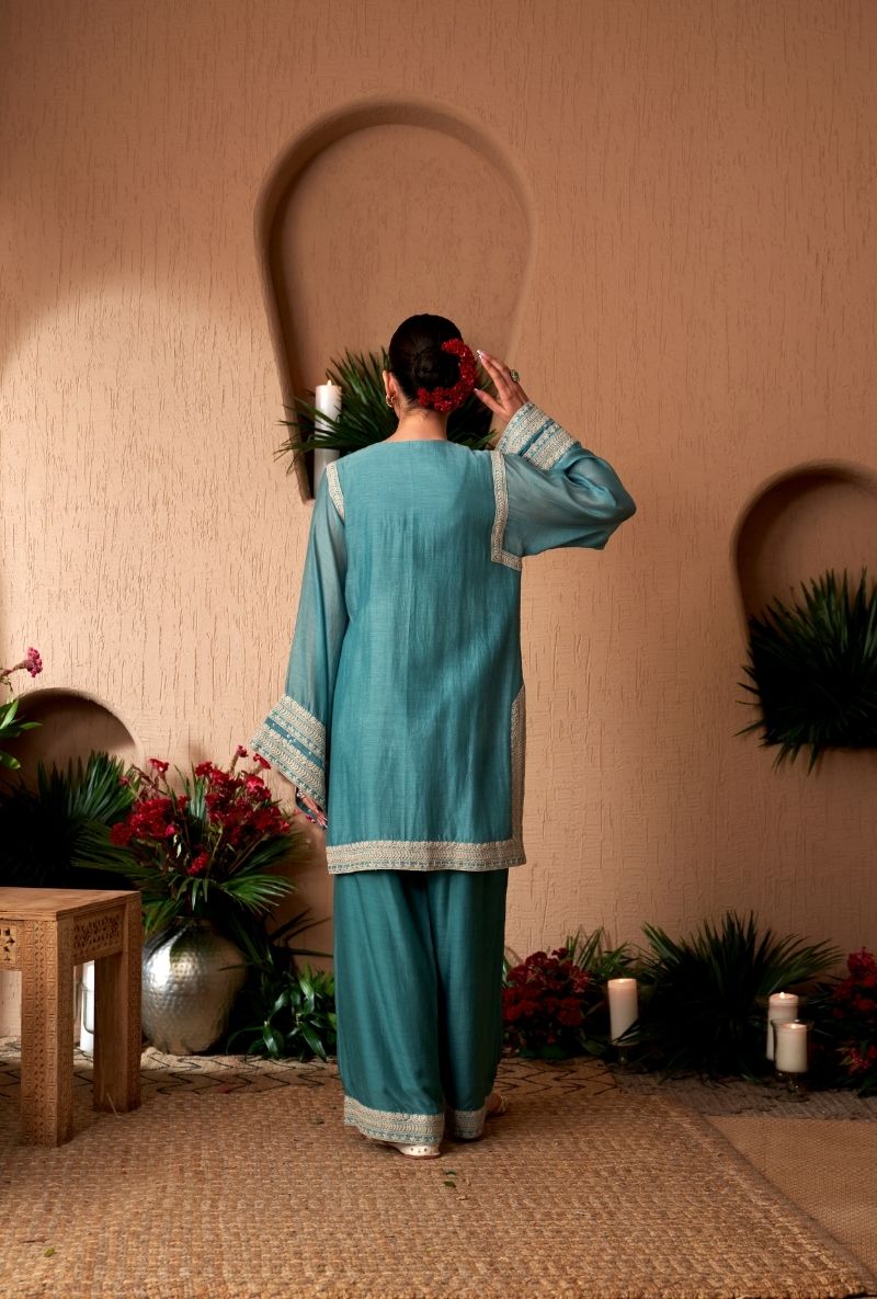 Varsha Rana in Powder Blue A-Line Naveli Farshi Kurta Set