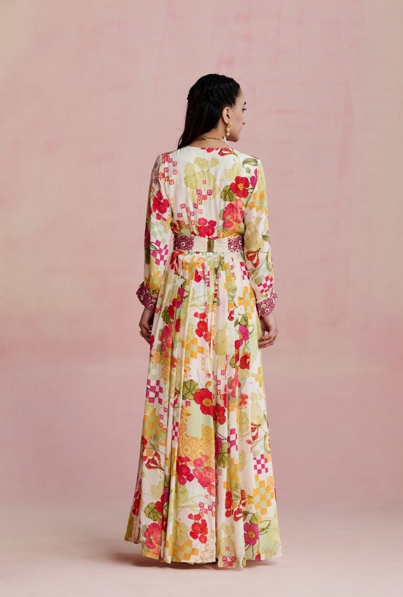 Multi Color Embroidered Waist Band Amara Maxi Dress