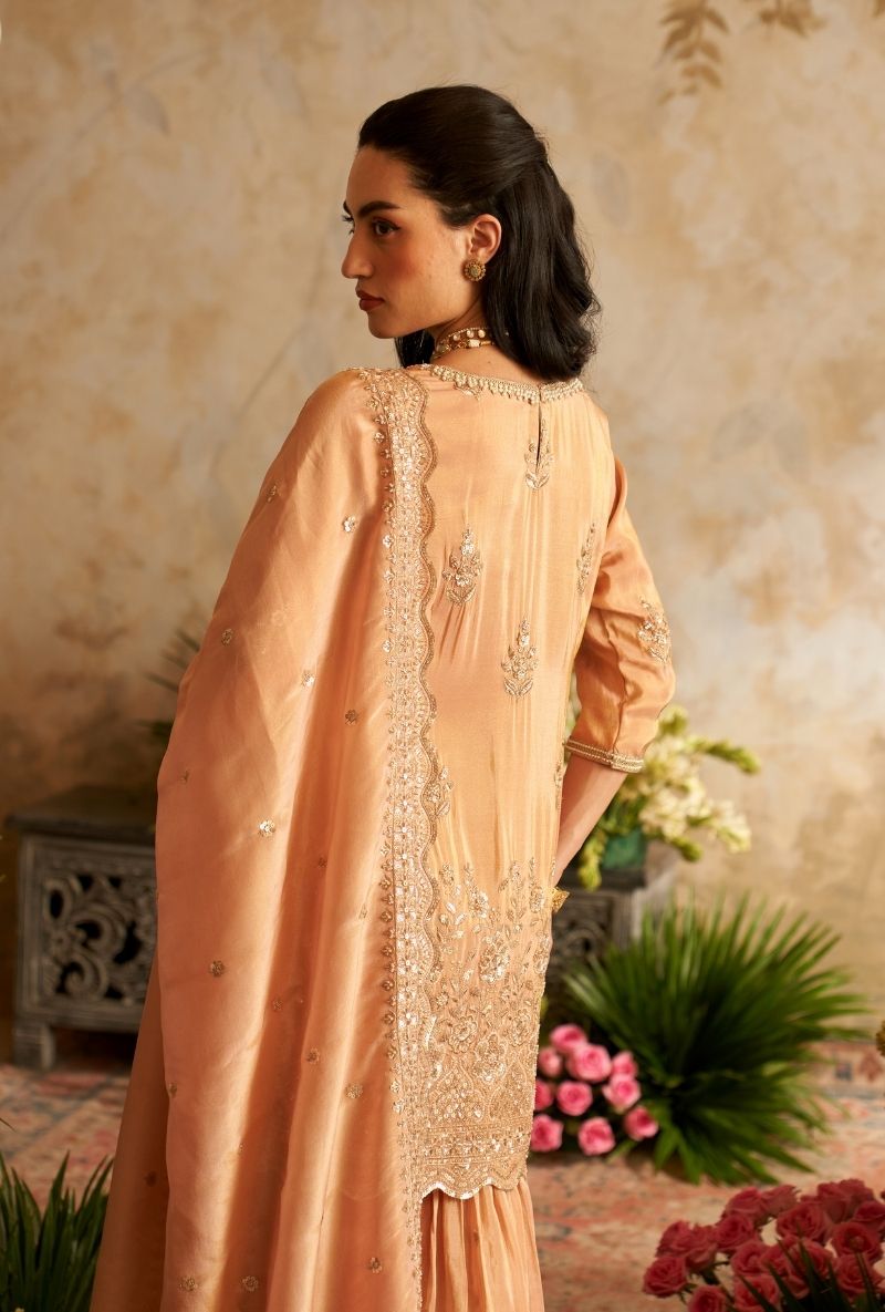 Baby Pink Scallop Edges Rumi Gharara Set