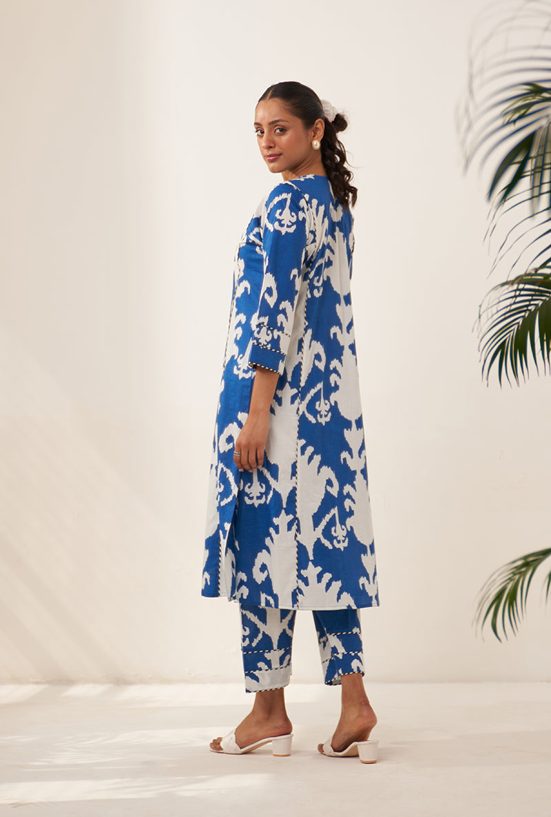 Blue Ikat Lovebirds Kurta Set