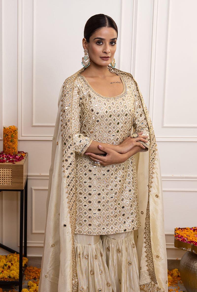 Sumaya Dalmia In Ivory Mirror Hoor Gharara Set