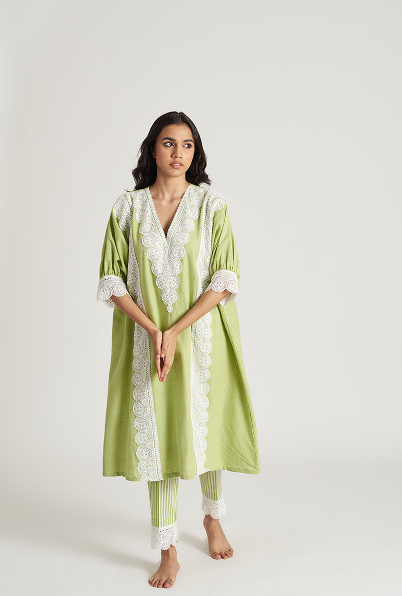 Lime Green Kaaftan Nia Laila Kurta Set