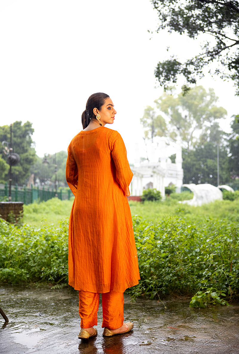 Orange Pitta Embroidery Dor Kurta Set