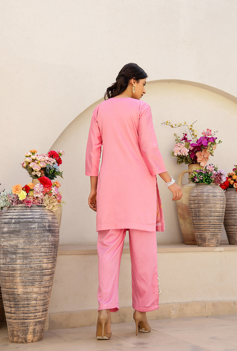 Pink Garden Printed Embroidered Magnolia Short Kurta Set