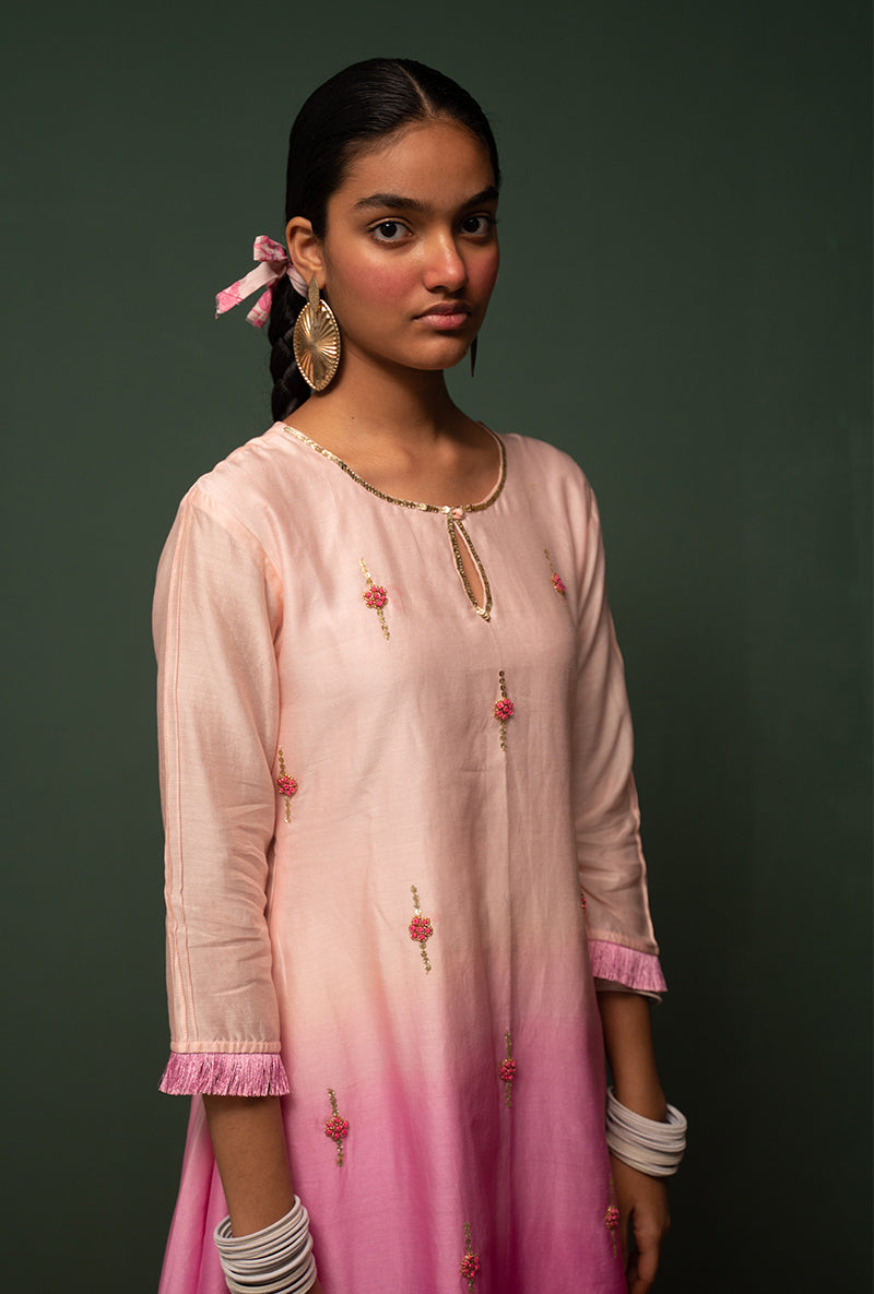 Pink Ombre Asymmetrical Sasha Kurta Set