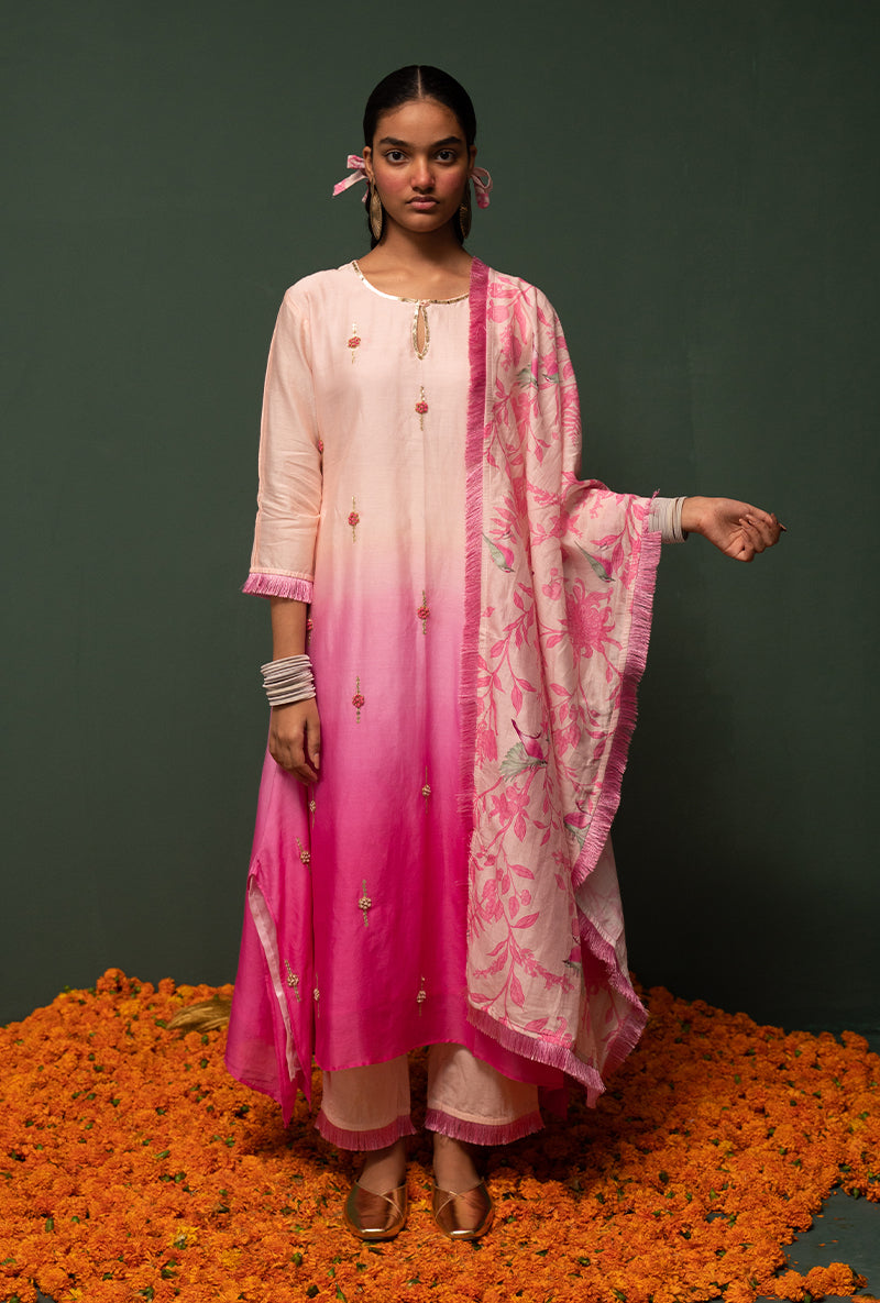 Pink Ombre Asymmetrical Sasha Kurta Set