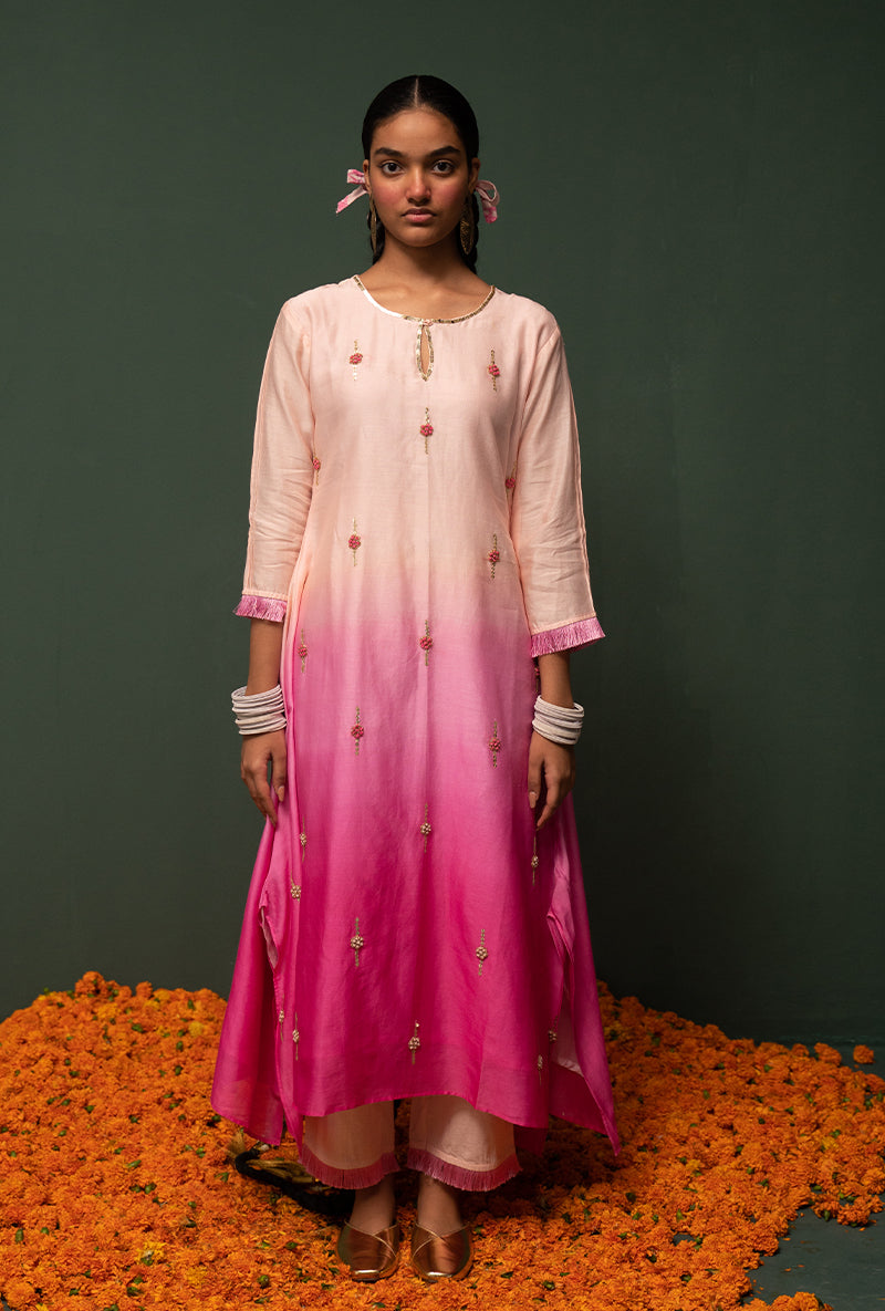 Pink Ombre Asymmetrical Sasha Kurta Set