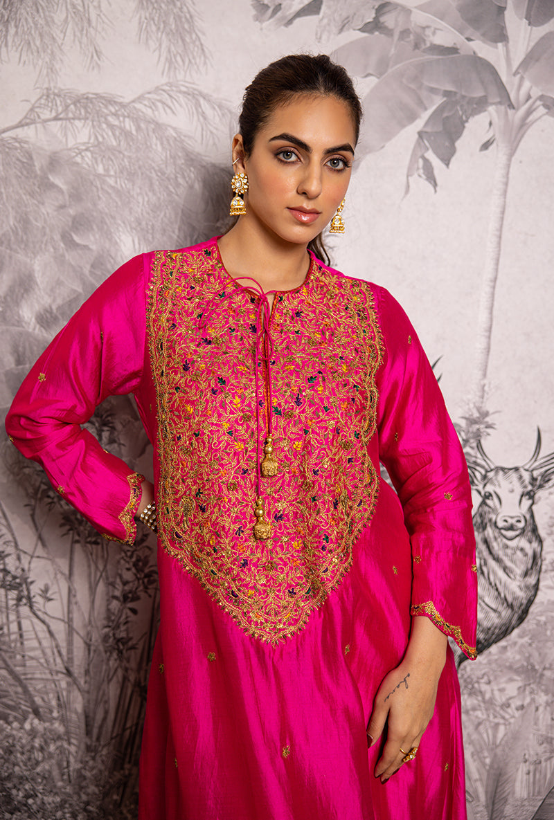 Rani Pink Bird Embroidered Long Shaheen Salwar Set