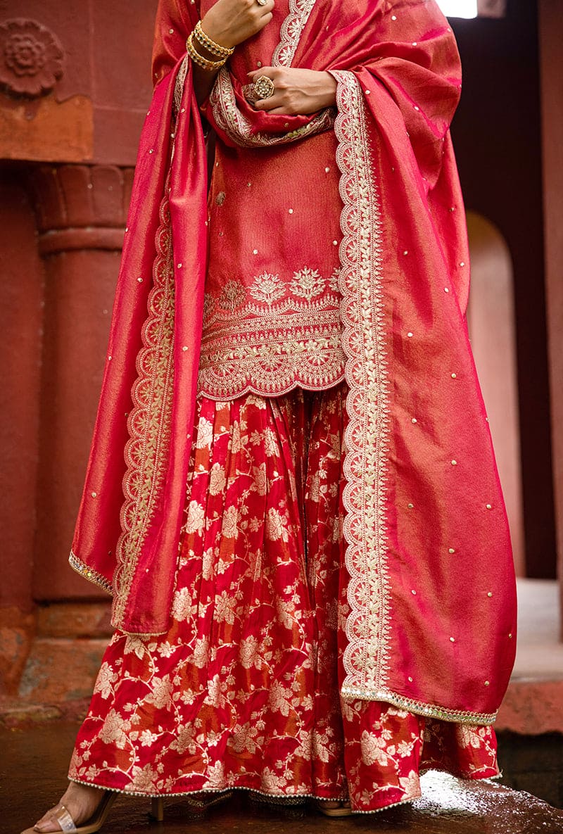 Rani Pink Scallop Banarsi Hoor 3.0 Gharara Set