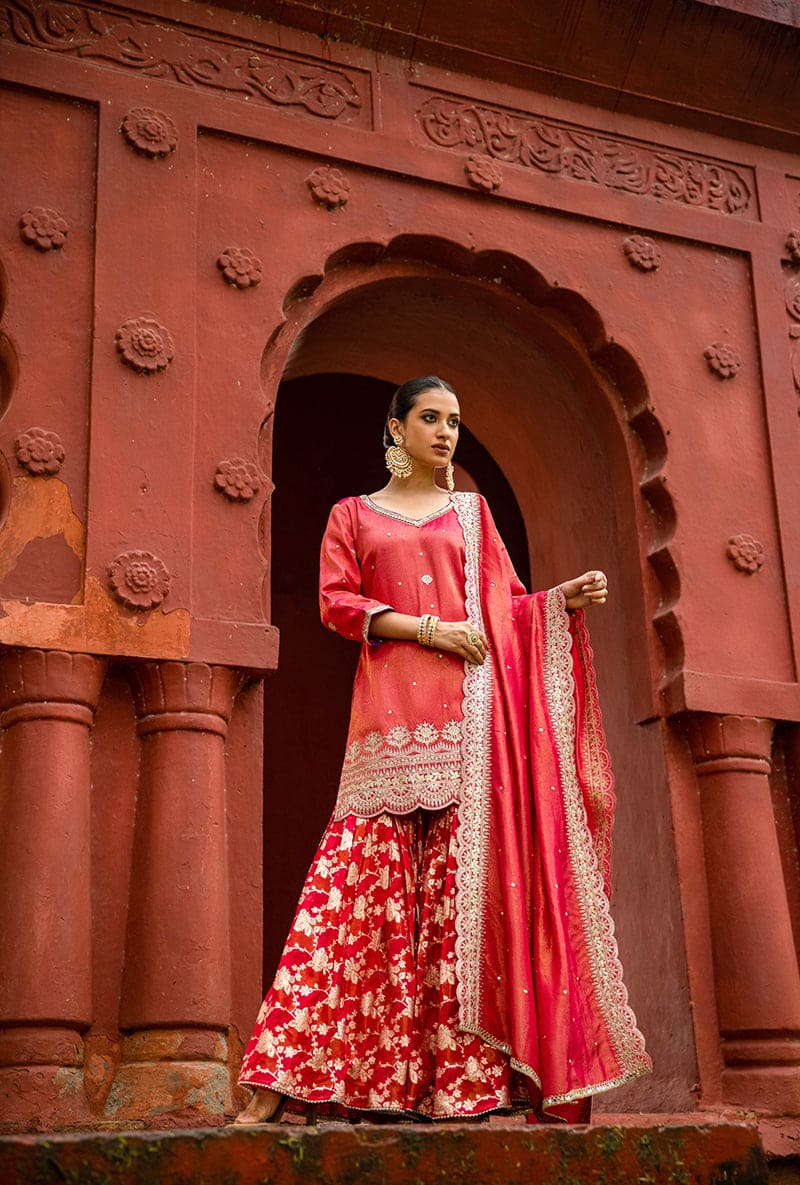 Rani Pink Scallop Banarsi Hoor 3.0 Gharara Set