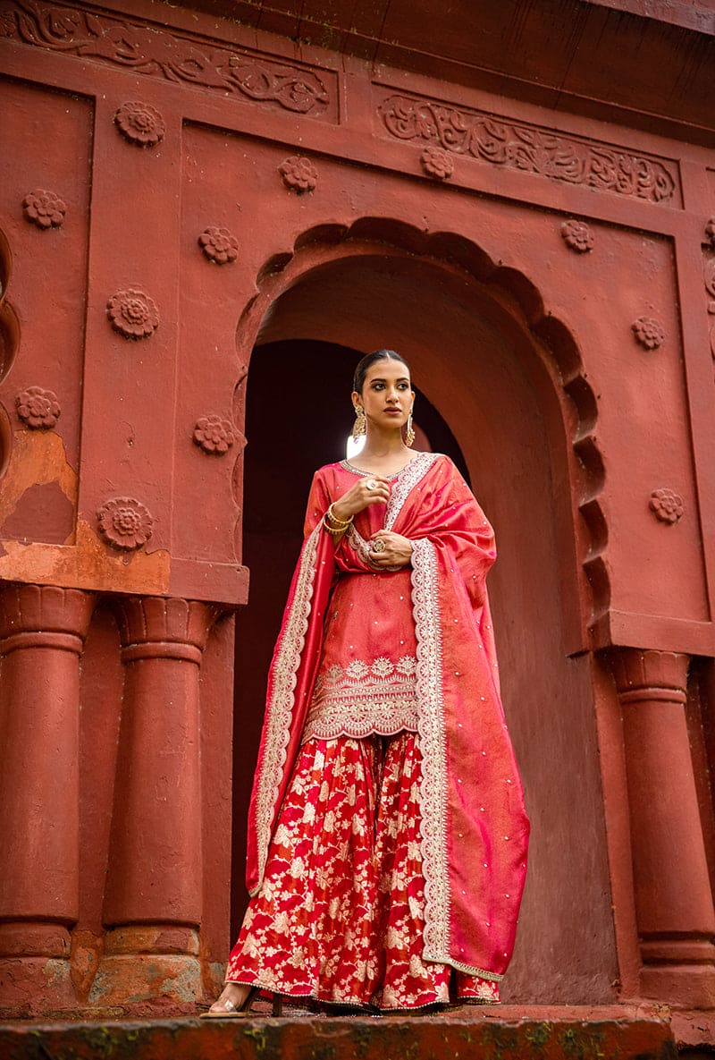 Rani Pink Scallop Banarsi Hoor 3.0 Gharara Set