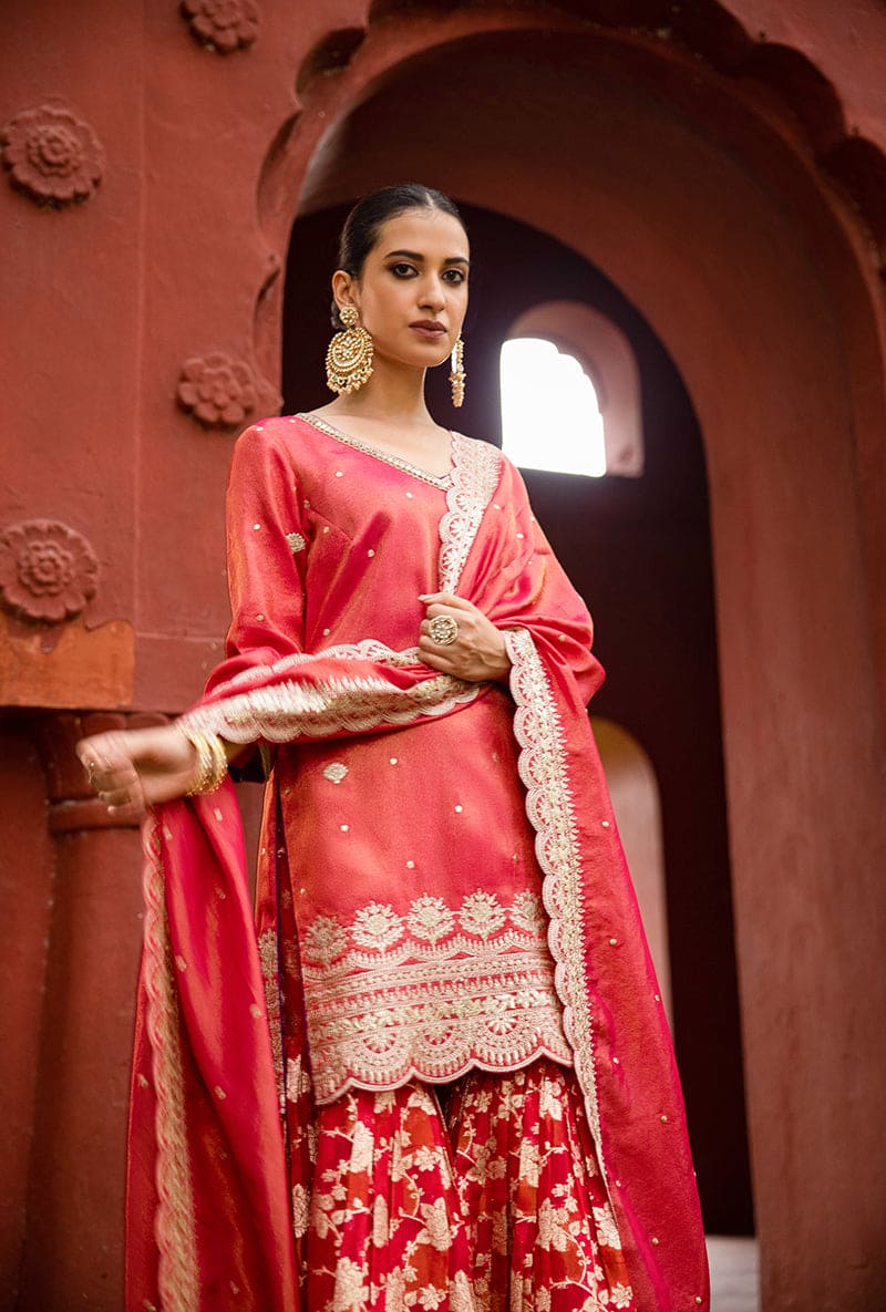 Rani Pink Scallop Banarsi Hoor 3.0 Gharara Set