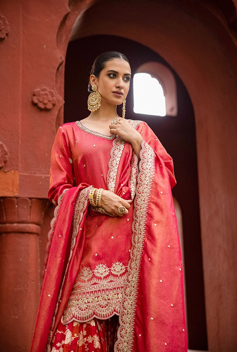 Rani Pink Scallop Banarsi Hoor 3.0 Gharara Set
