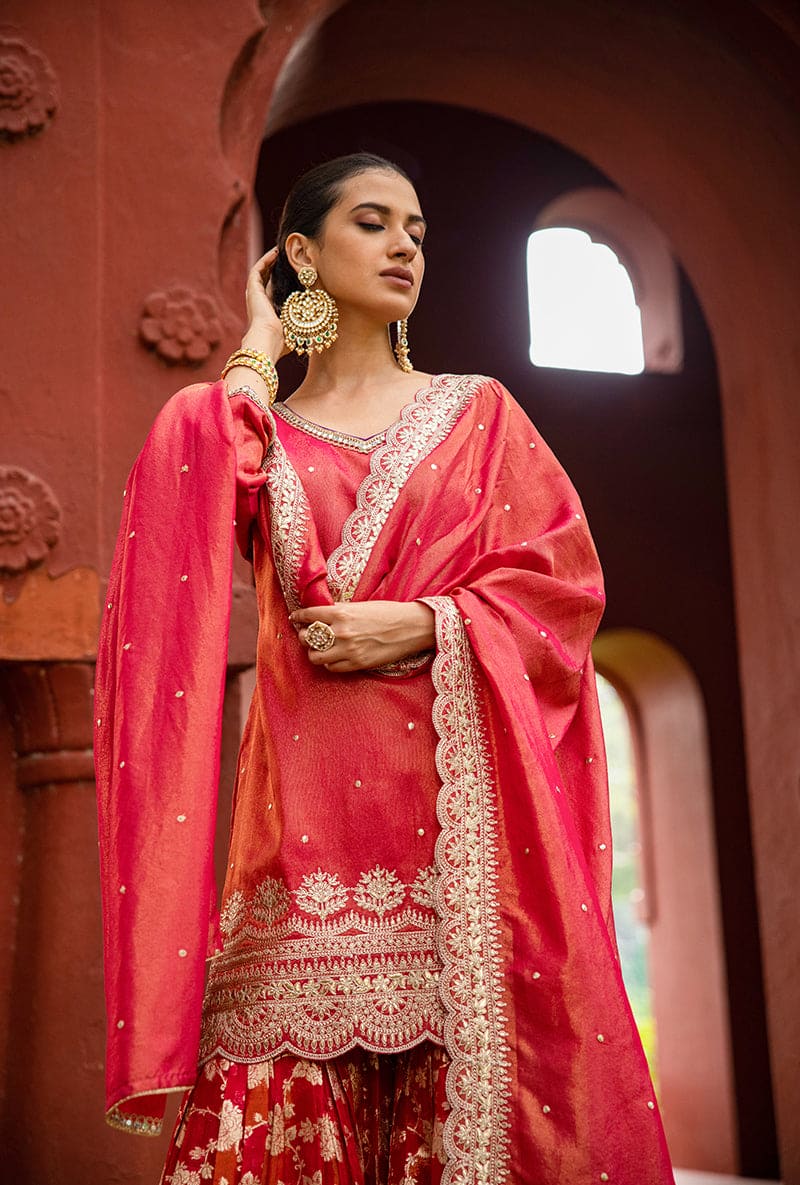 Rani Pink Scallop Banarsi Hoor 3.0 Gharara Set