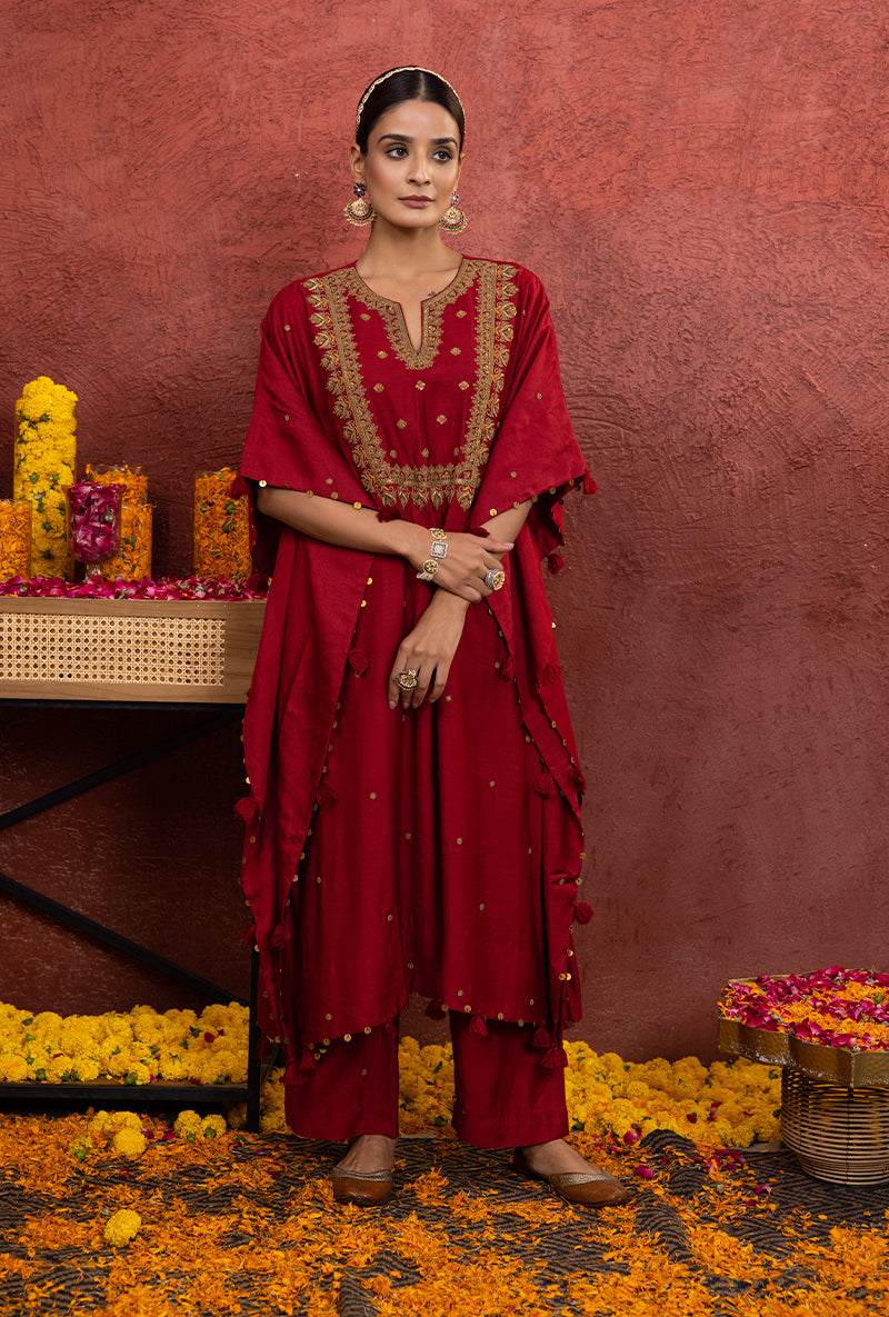 Red Rooh Kaftan Set