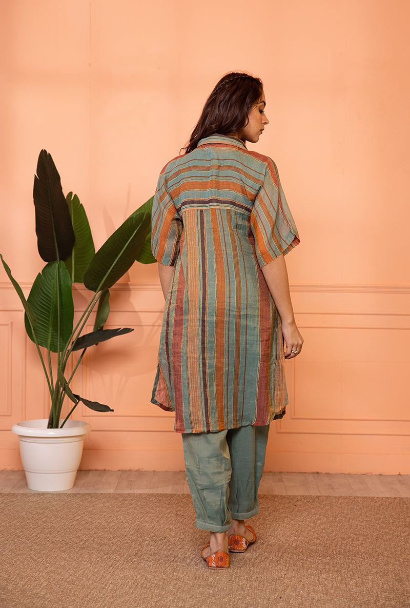 Teal Blue Anti Fit Stipe Sia Kurta Set