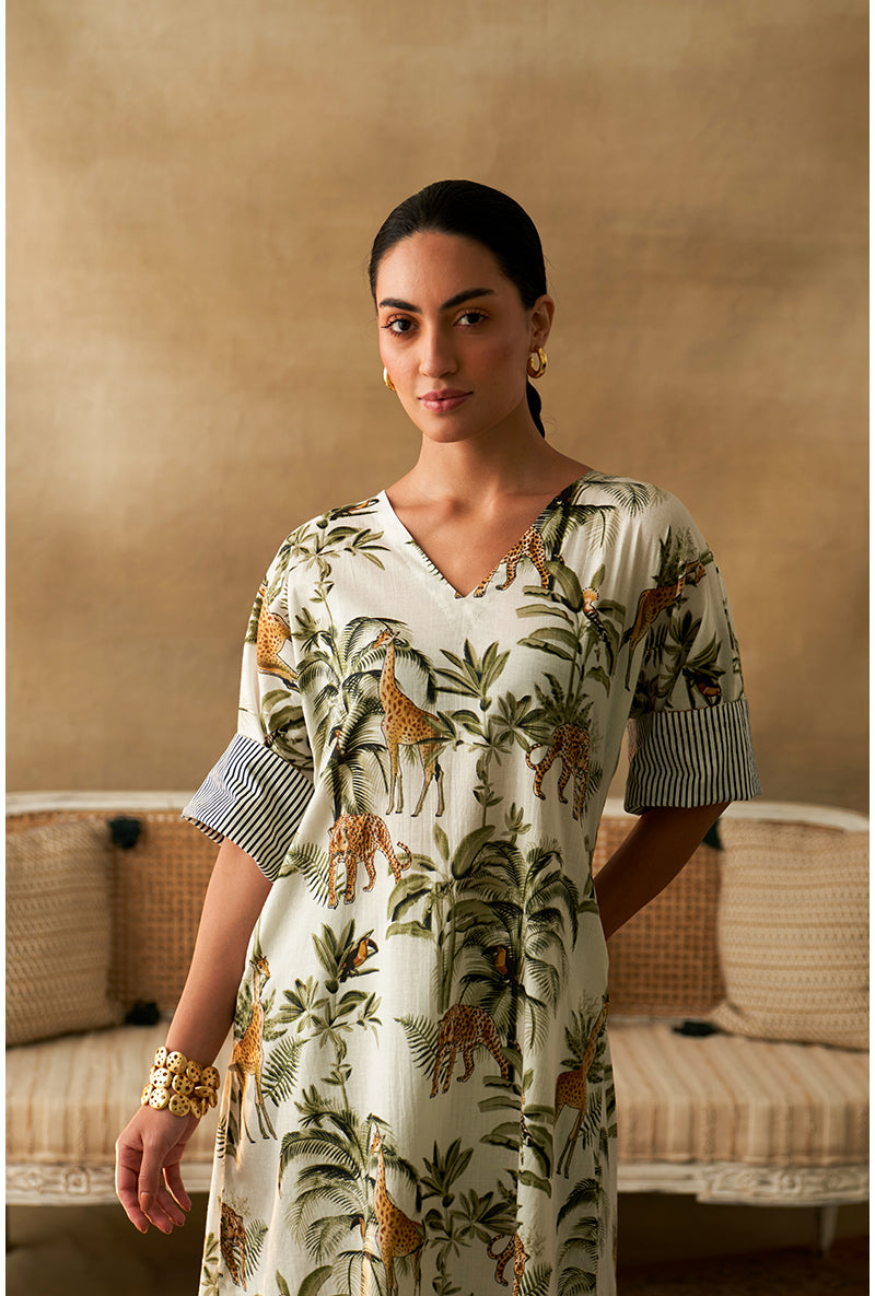 White Giraffe Print Marigold Kurta Set