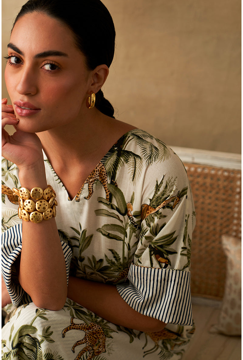 White Giraffe Print Marigold Kurta Set