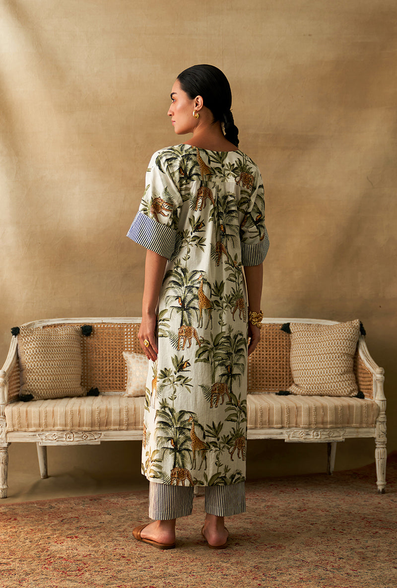 White Giraffe Print Marigold Kurta Set