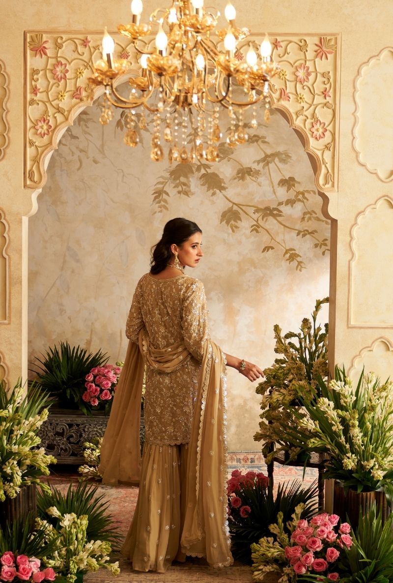 Beige Embroidered Rumi Gharara Set