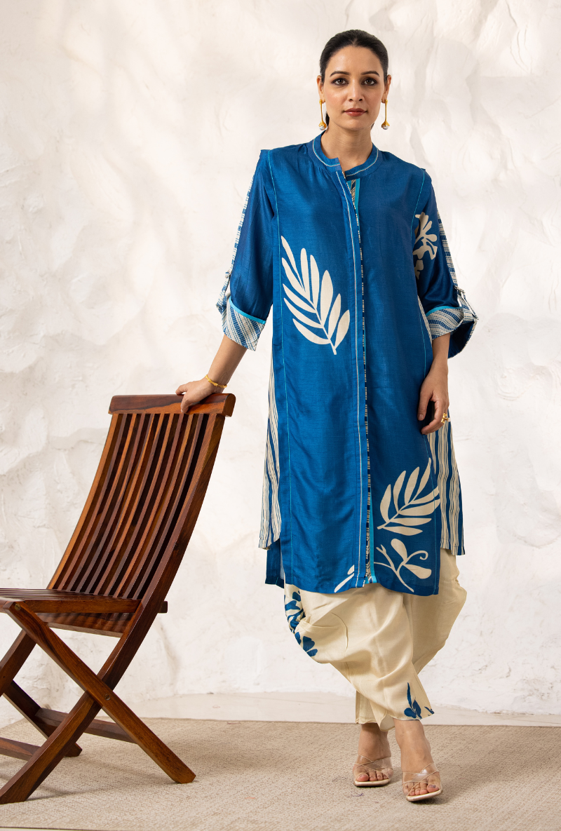 Blue and Beige Dhoti Ivy Kurta Set