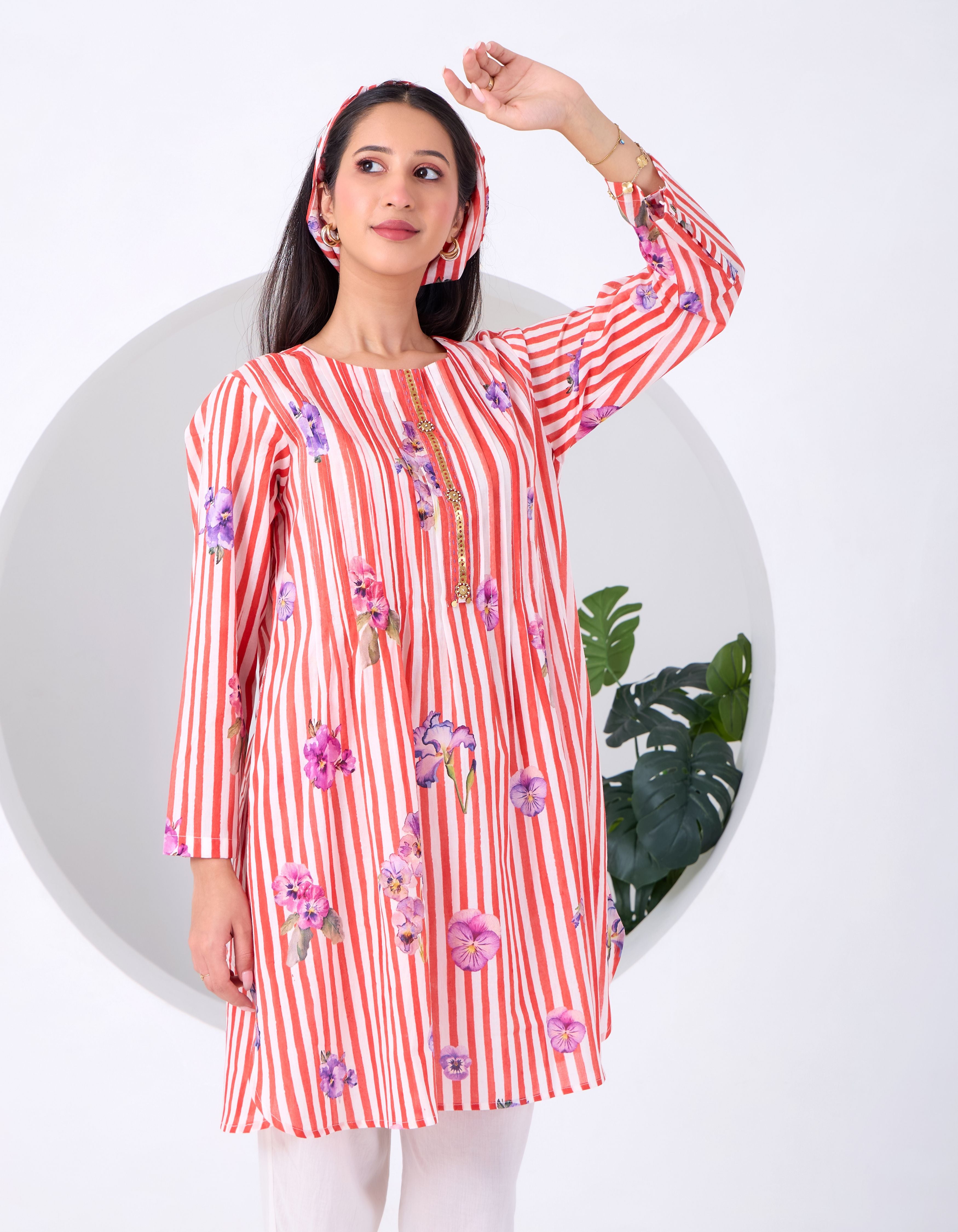 Red & Ivory Stripe Pansy June Kurta Set