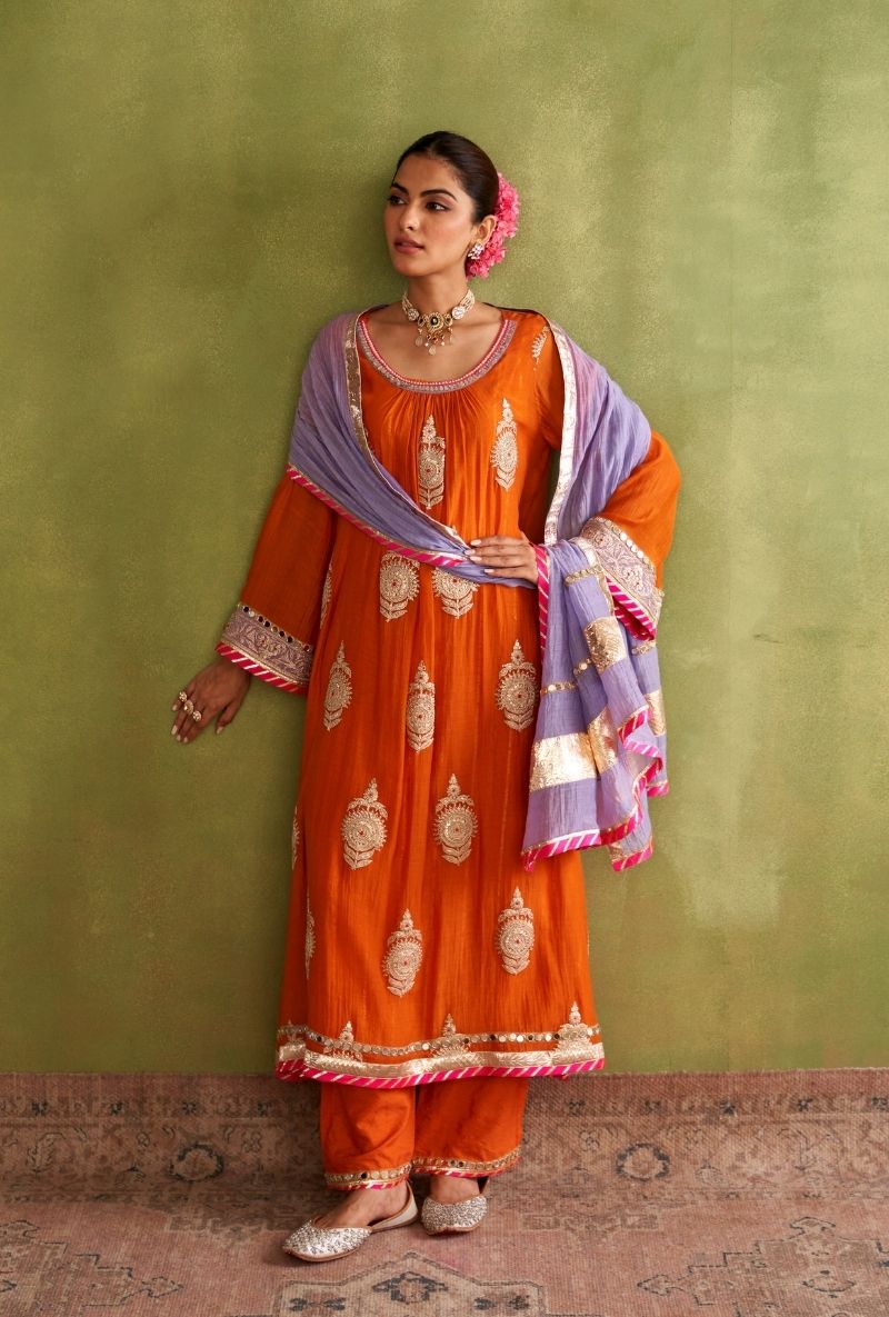 Orange Big Motifs Morbagh Kurta Set