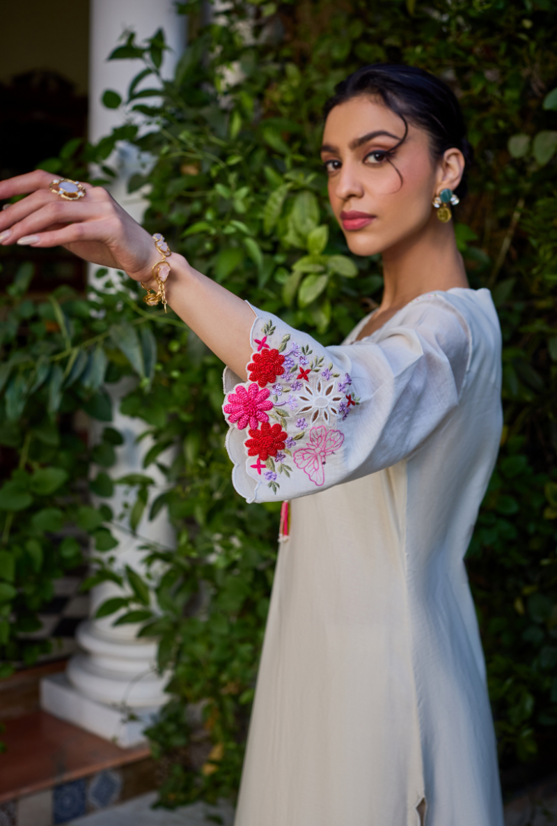 Ivory Cutwork Neckline Straight Anaardana Kurta Set