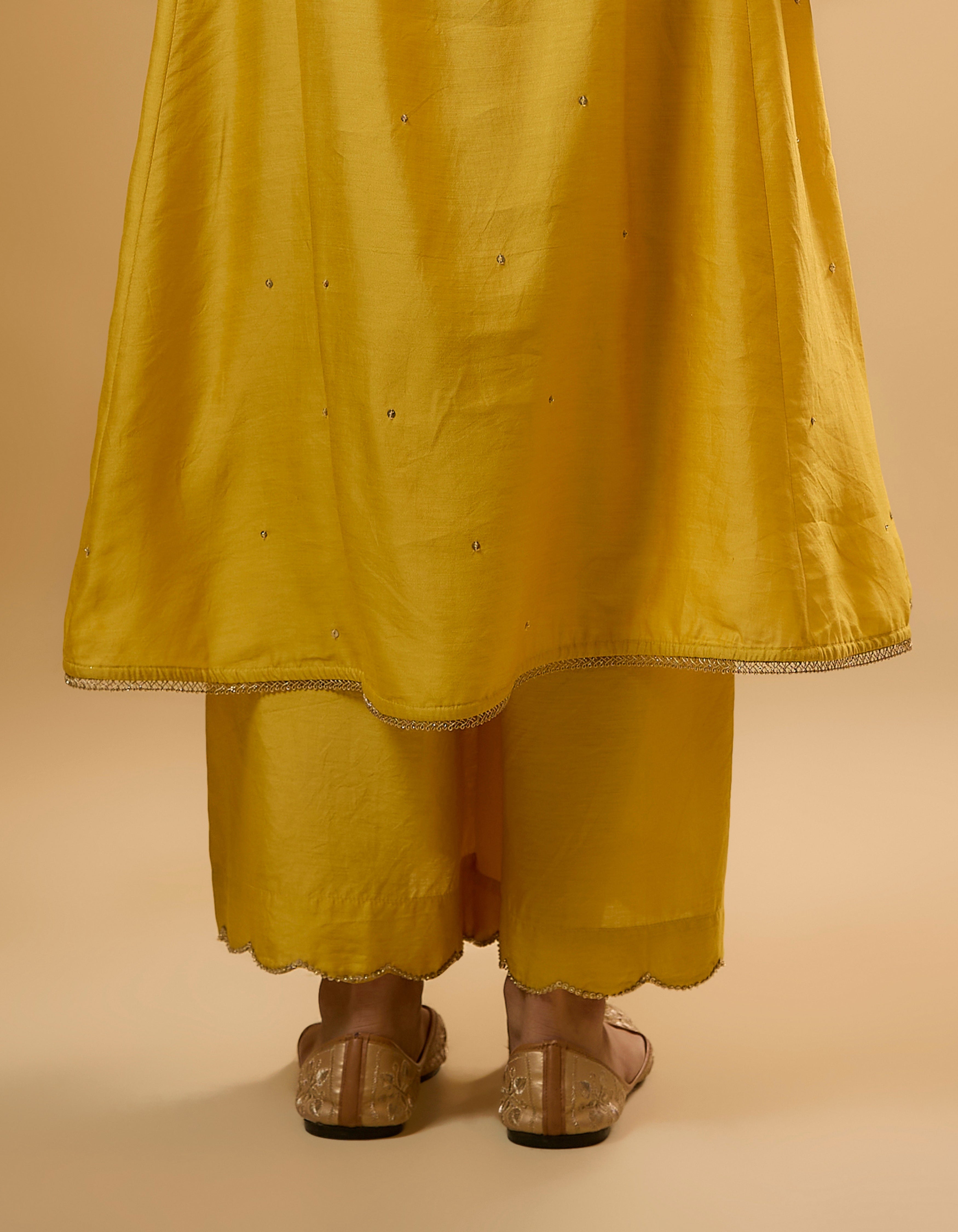 Yellow Stripe Yoke Rani Kurta Set