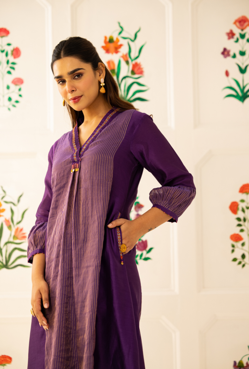 Purple High Collar Kishmish Kurta Set