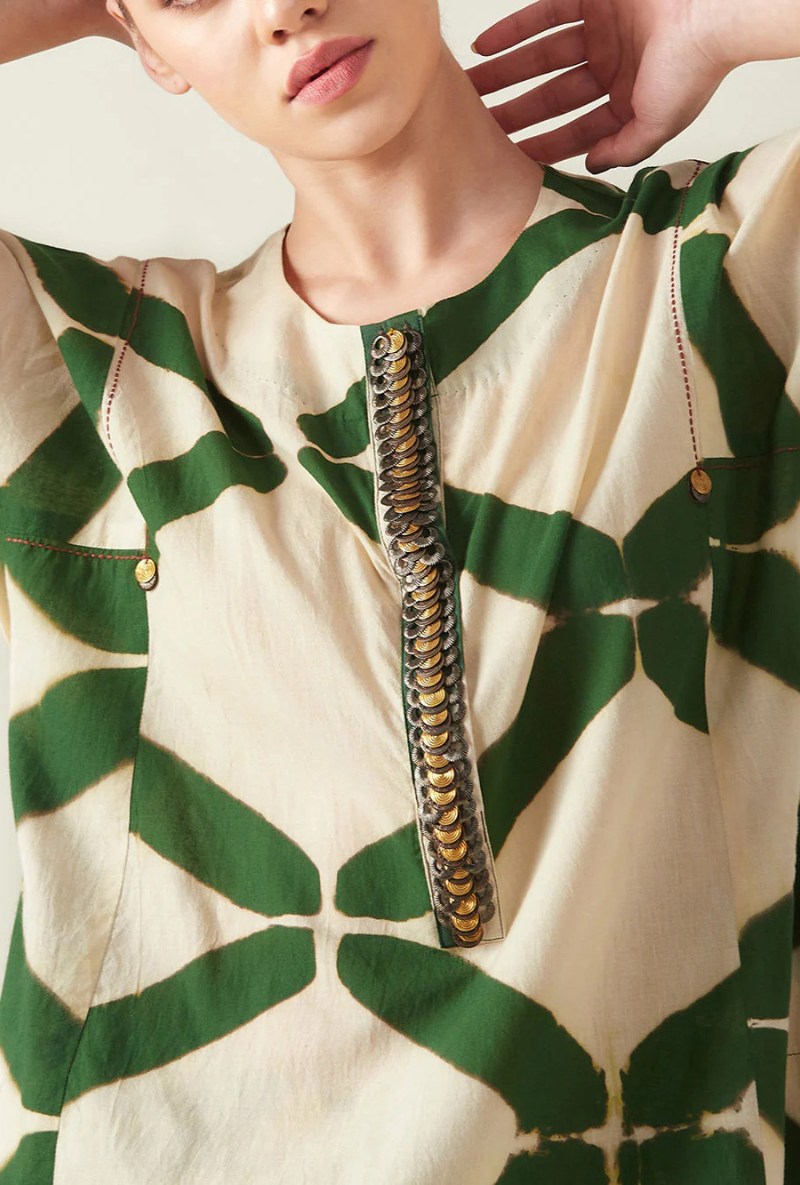 Green Clamp Dye Embroidered Love Letters Co-Ord Set