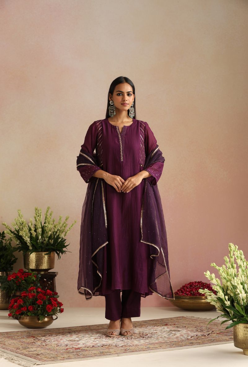 Purple Side Kali Itrh Kurta Set