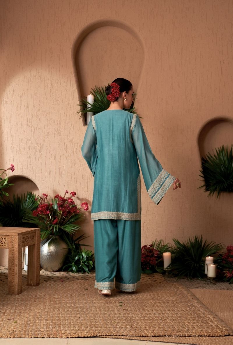 Powder Blue A- Line Naveli Fasrshi Kurta Set