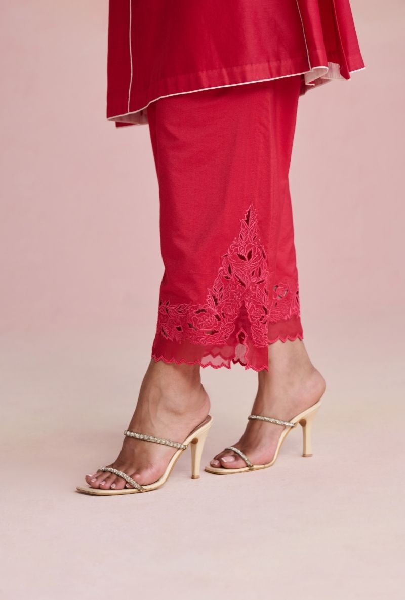 Raspberry Pink Collar Motif Yoke Amara Kurta Set