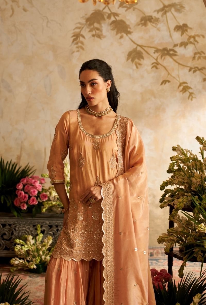 Baby Pink Scallop Edges Rumi Gharara Set