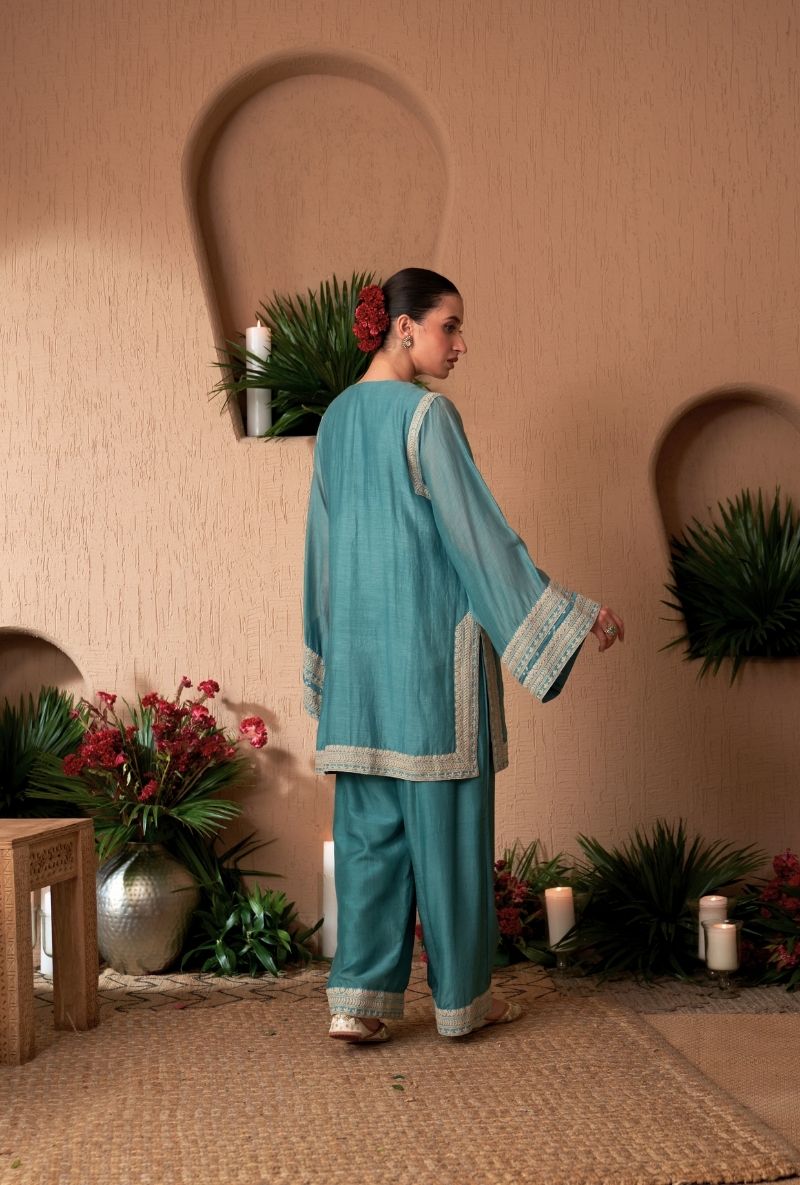 Varsha Rana in Powder Blue A-Line Naveli Farshi Kurta Set