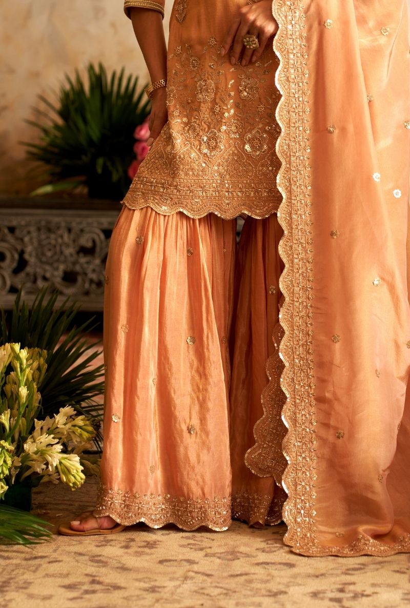 Baby Pink Scallop Edges Rumi Gharara Set