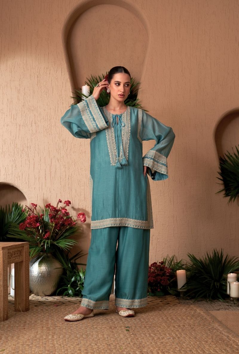 Varsha Rana in Powder Blue A-Line Naveli Farshi Kurta Set