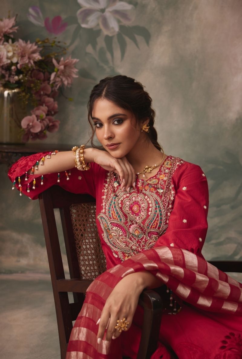 Red Heavy Embroidered Yoke Jalsa Salwar Set