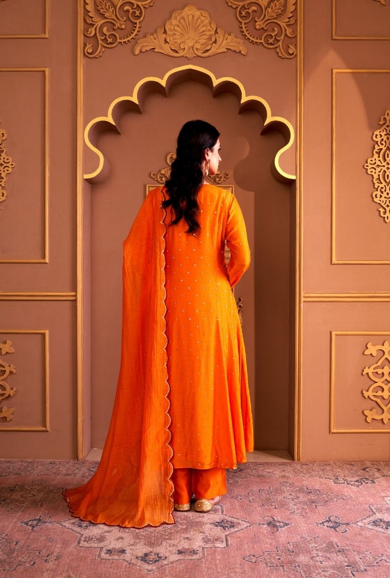Mustard Heavy Yoke Rasia Kurta Set