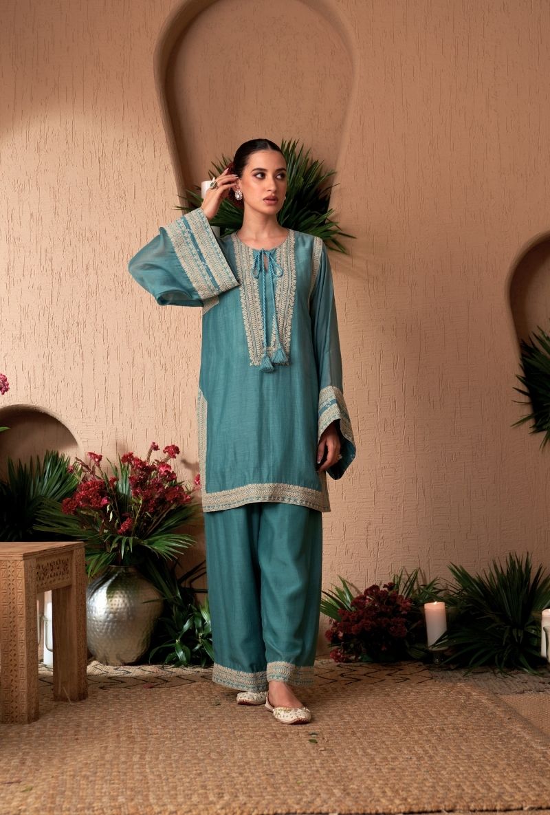 Varsha Rana in Powder Blue A-Line Naveli Farshi Kurta Set