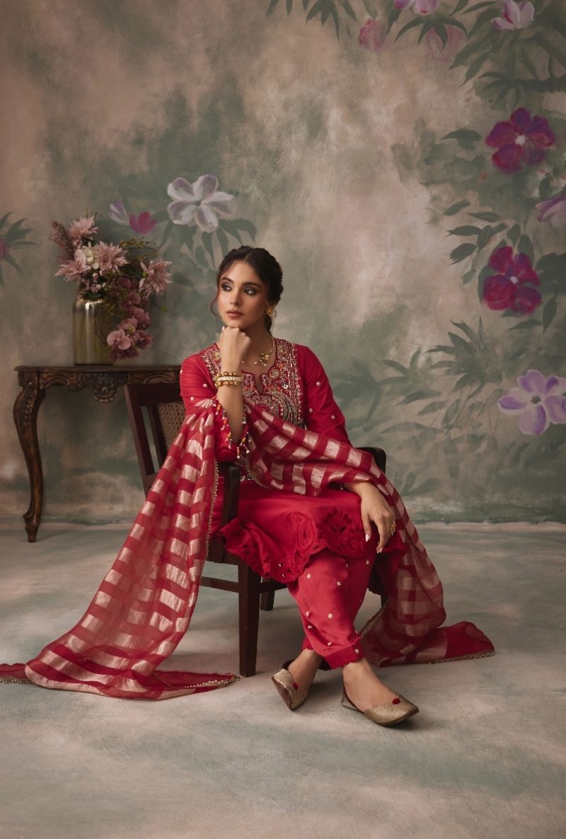 Red Heavy Embroidered Yoke Jalsa Salwar Set