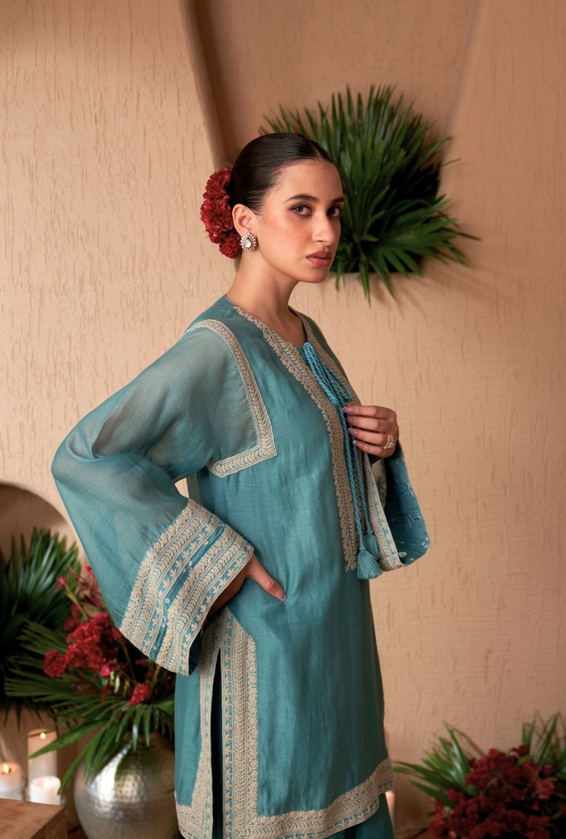 Varsha Rana in Powder Blue A-Line Naveli Farshi Kurta Set