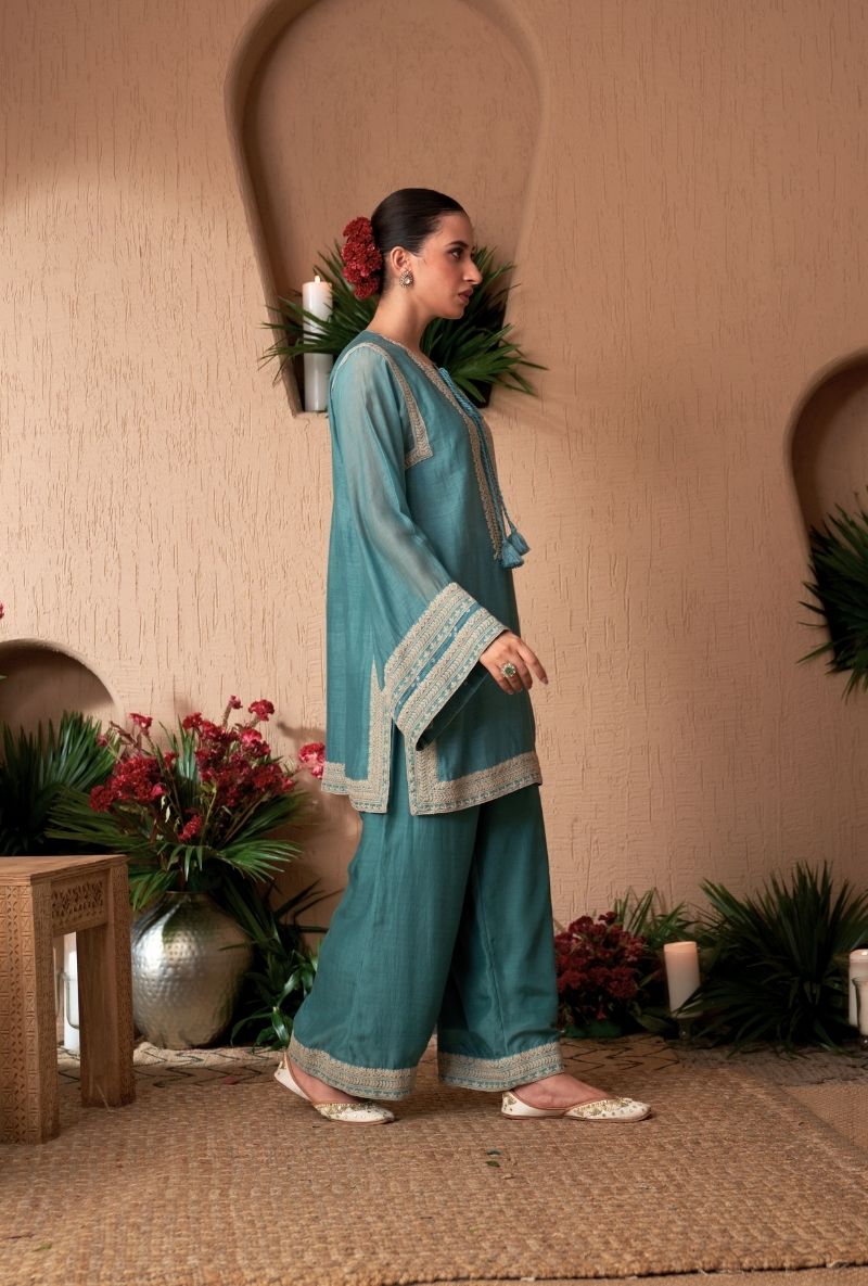 Varsha Rana in Powder Blue A-Line Naveli Farshi Kurta Set