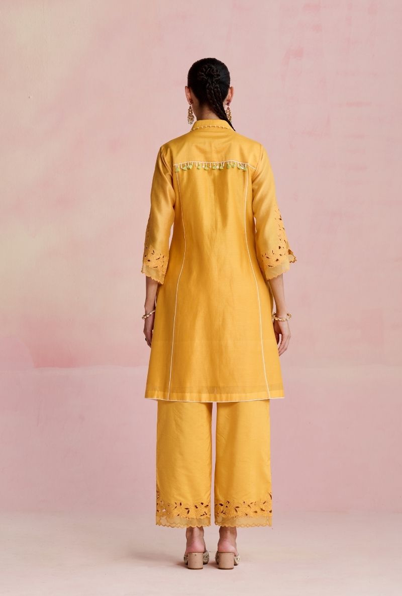 Yellow Collar Motif Yoke Amara Kurta Set