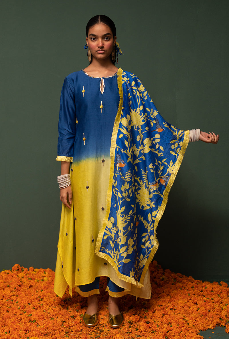 Blue Ombre Asymmetrical Sasha Kurta Set