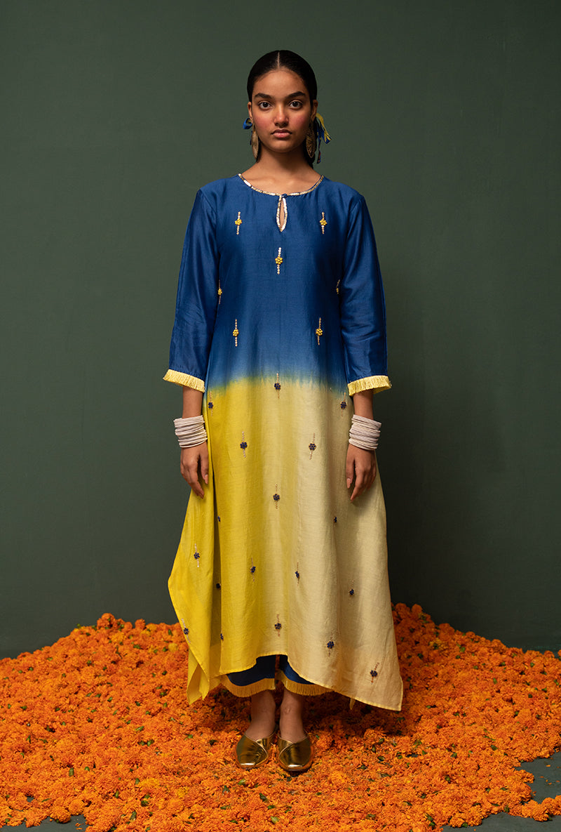 Blue Ombre Asymmetrical Sasha Kurta Set