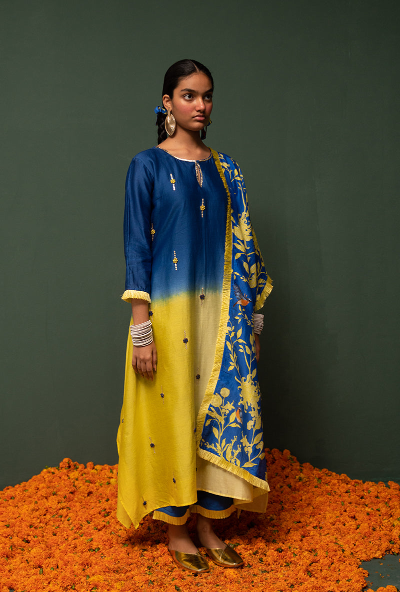 Blue Ombre Asymmetrical Sasha Kurta Set
