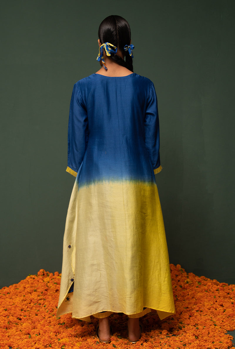 Blue Ombre Asymmetrical Sasha Kurta Set